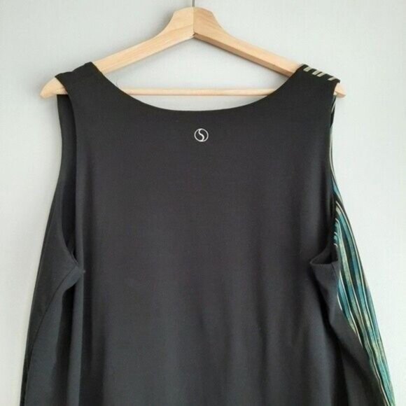 AE SPORT Athletic Tank Top Ruched Sides Black Wave Pattern Sz 4X - Picture 7 of 9